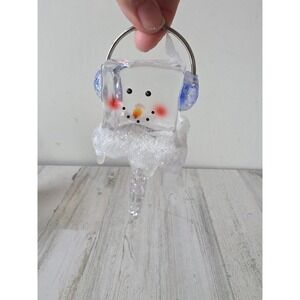 Unique vintage snowman block icicle ornament glitter Xmas tree
